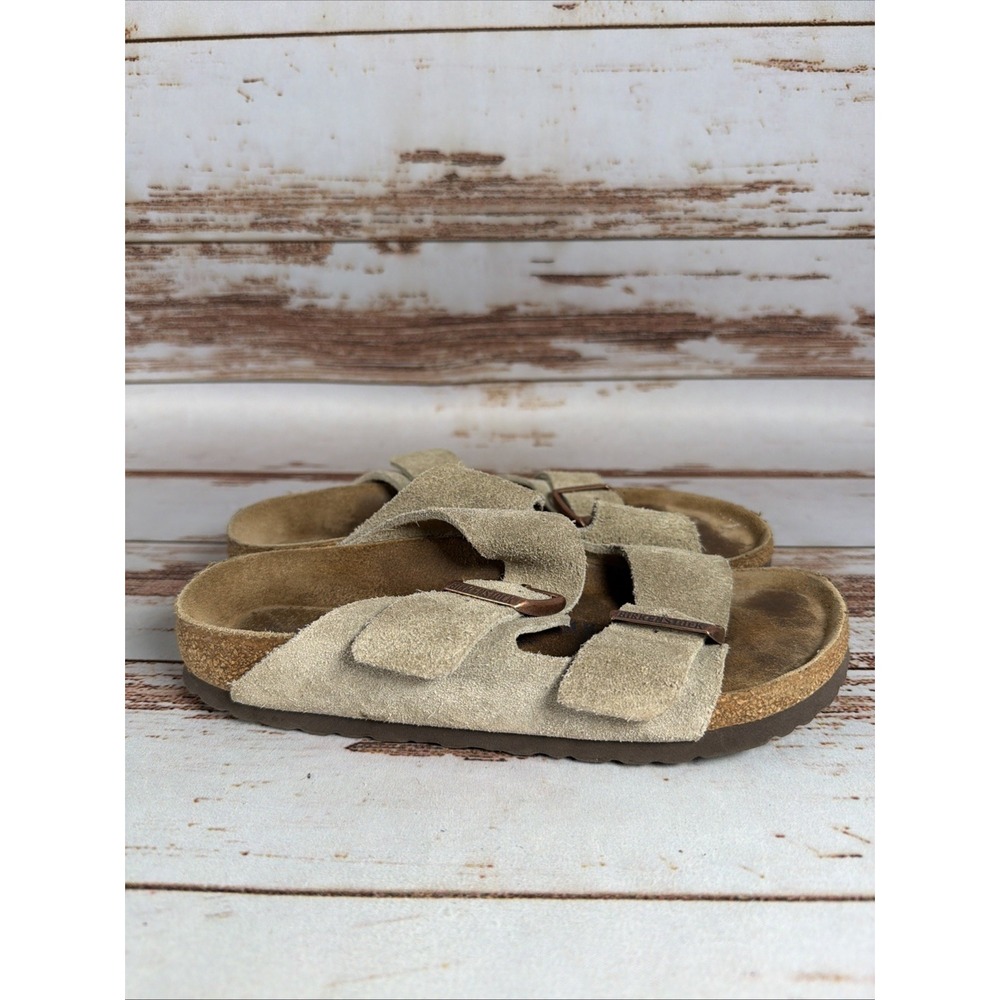 Birkenstock Arizona EU37 US 6.5 Suede Double Buckle Slide Sandals Beige - Picture 4 of 7